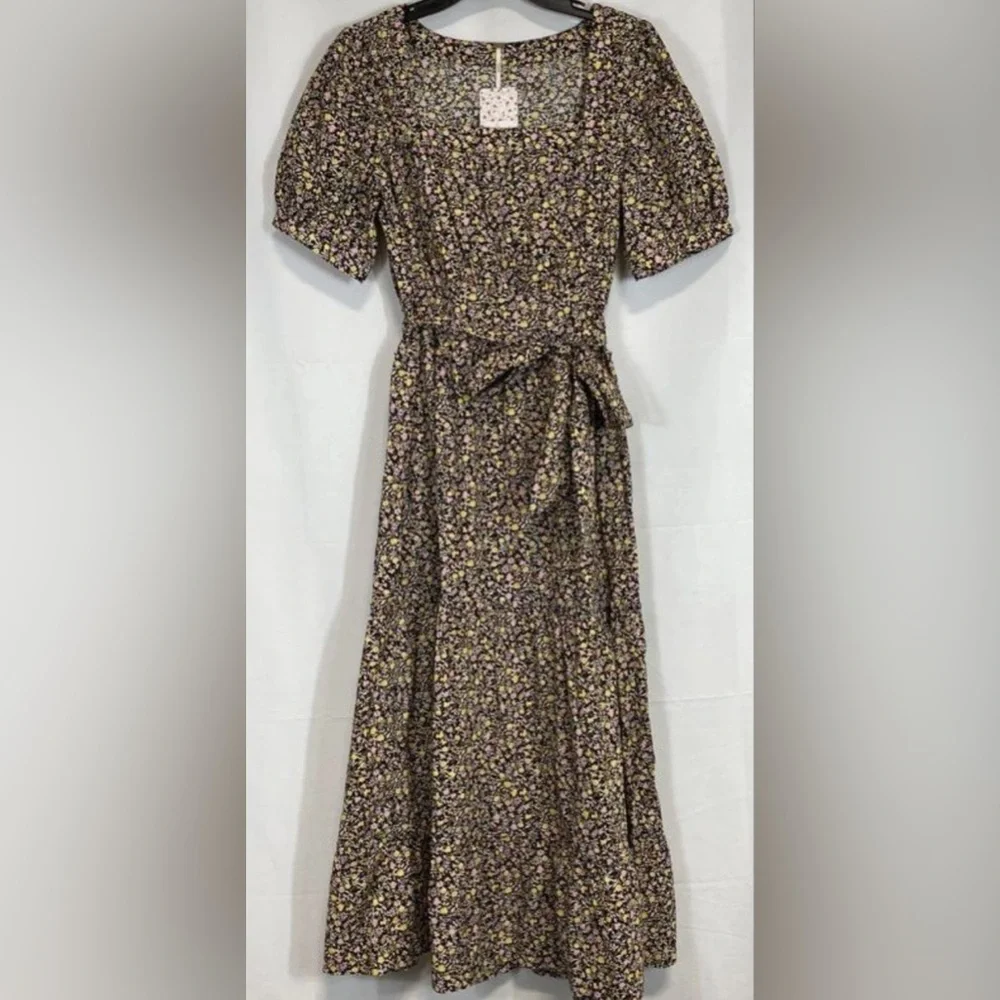 Free People Black Floral Midi Dress